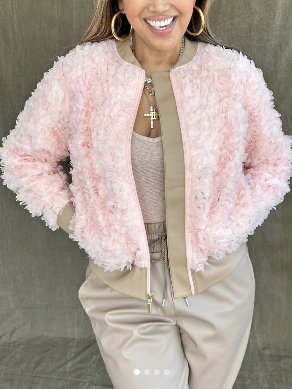Fierce by Mally Rosebud Textured Bomber Jacket w/ Faux Leather Trim - Sz XL